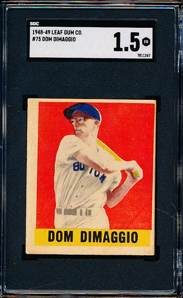 1948-49 Leaf Baseball- #75 Dom DiMaggio, Boston Red Sox- SP!- SGC 1.5 (Fair)