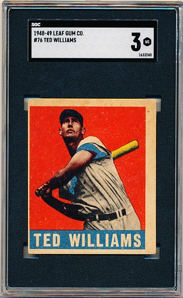 1948-49 Leaf Baseball- #76 Ted Williams, Red Sox- SGC 3 (Vg)