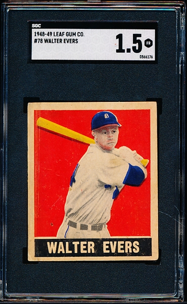1948-49 Leaf Baseball- #78 Walter Evers, Detroit Tigers- SP!- SGC 1.5 (Fair)