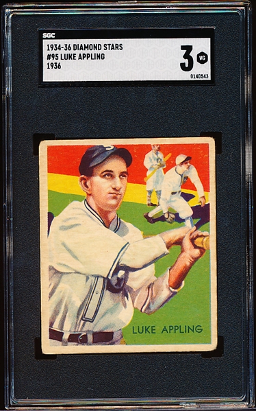1934-36 Diamond Stars Baseball- #95 Luke Appling, White Sox- 1936 Blue Back- SGC 3 (Vg)