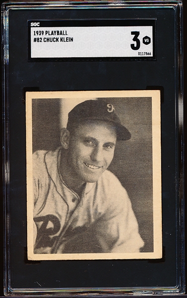 1939 Playball Baseball- #82 Chuck Klein, Pirates- SGC 3 (Vg)