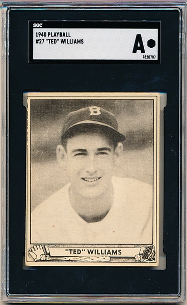 1940 Playball Baseball- #27 Ted Williams, Red Sox- SGC A (Authentic)