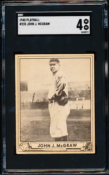 1940 Playball Baseball- #235 John McGraw- Hi#- SGC 4 (Vg-Ex)