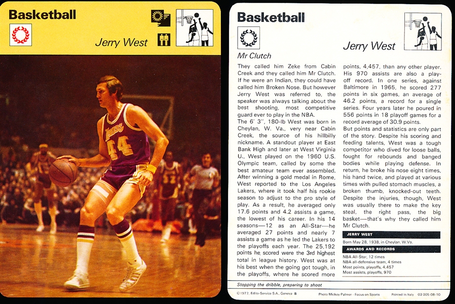 1977 Sportcaster Basketball Cards- Jerry West (Lakers)- 5 Cards