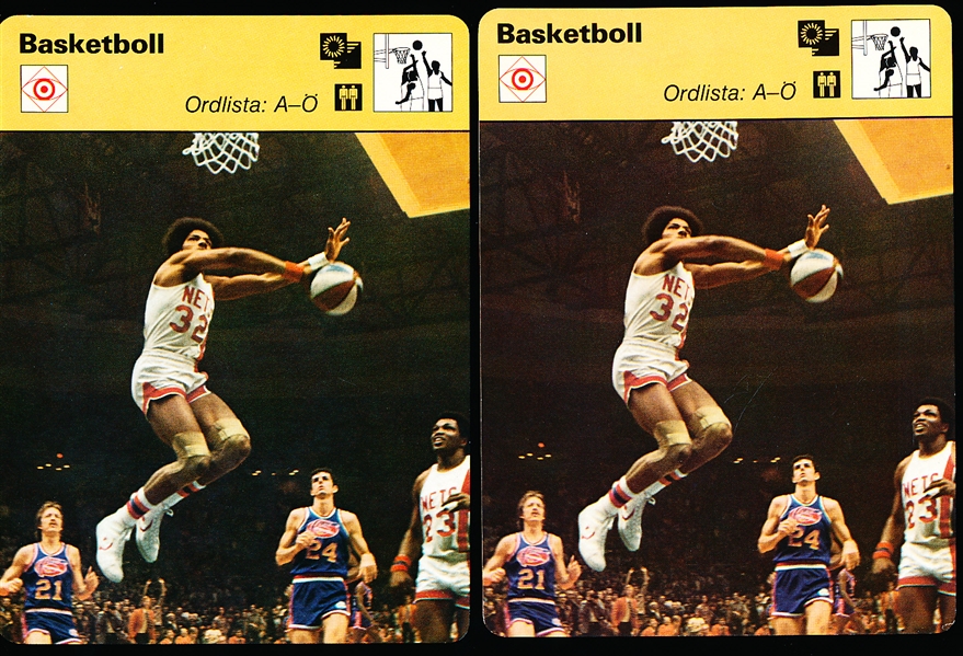 1979 Sportscaster Basketball Cards- Glossary: A-O (Julius Erving- Nets Pictured)- 2 Cards- Both Tougher Swedish Versions!