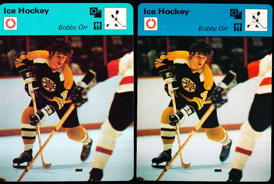 1977 Sportscaster Hockey Cards- Bobby Orr, Bruins- 2 Diff.