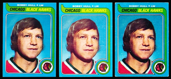 1979-80 Topps Hockey- #185 Bobby Hull, Black Hawks- 3 Cards