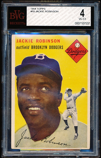 1954 Topps Baseball #10 Jackie Robinson- BVG (Beckett Vintage Graded) Very Good to Excellent 4