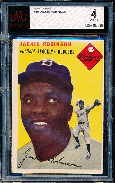 1954 Topps Baseball #10 Jackie Robinson- BVG (Beckett Vintage Graded) VG to Ex 4