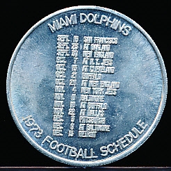 1973 George Dickel Whisky Miami Dolphins NFL Schedule Coin