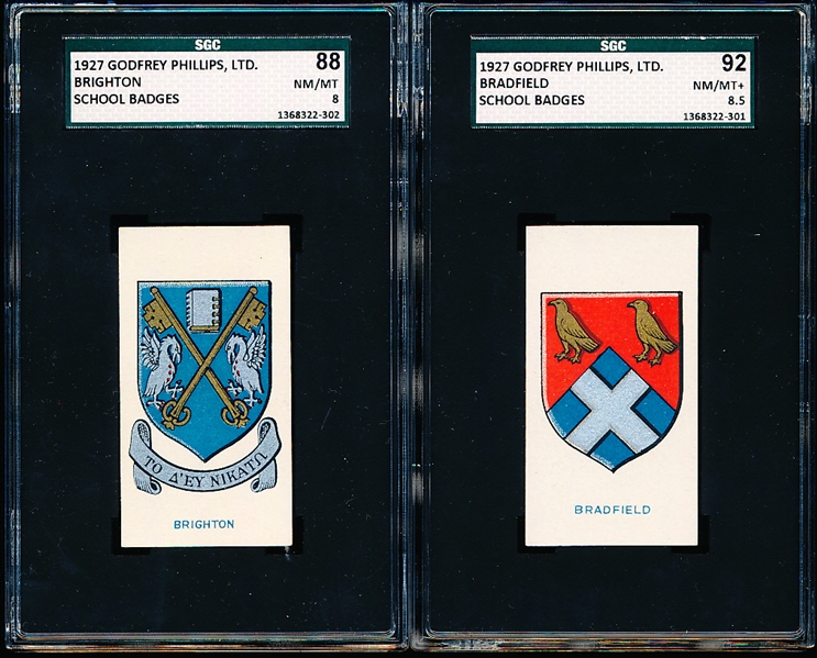 1927 Godfrey Phillips, Ltd. “School Badges” English Tobacco Cards- 5 Diff. SGC Graded