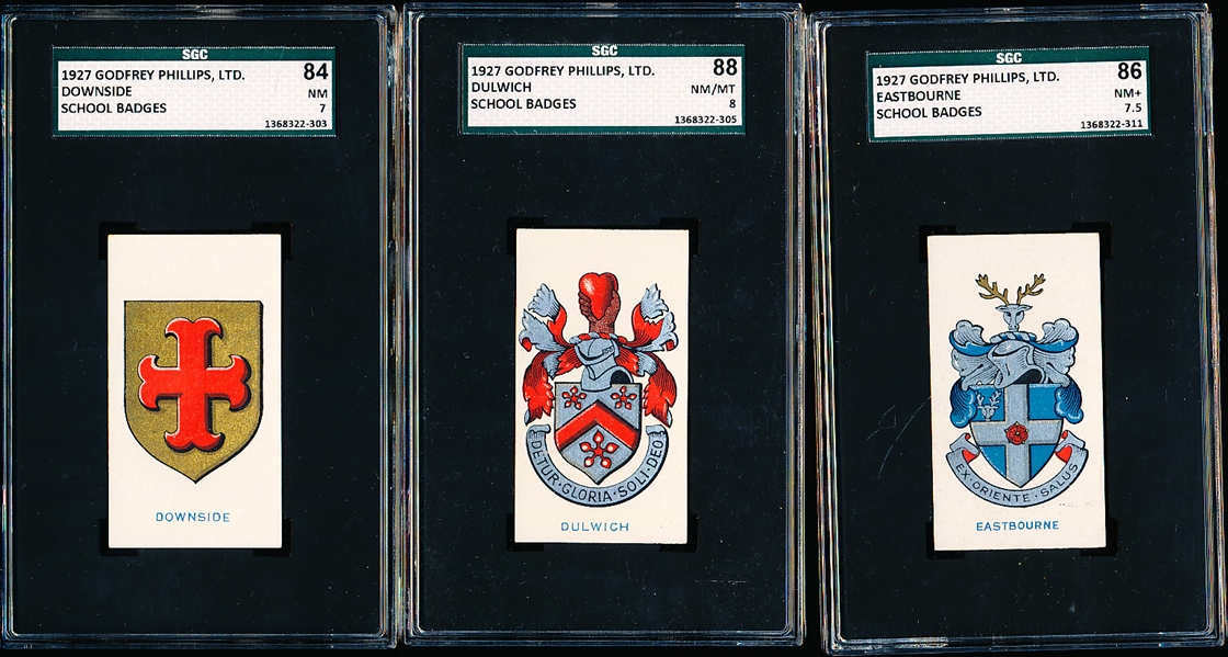 1927 Godfrey Phillips, Ltd. “School Badges” English Tobacco Cards- 5 Diff. SGC Graded