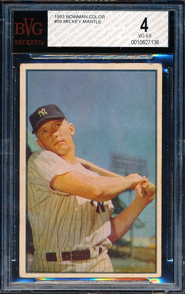1953 Bowman Bb Color- #59 Mickey Mantle, Yankees- BVG 4 (Vg-Ex)