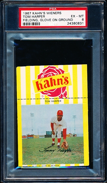 1967 Kahn’s Wieners Bb- Tommy Harper, Reds- PSA Ex-Mt 6- Fielding Pose/ Glove on Ground