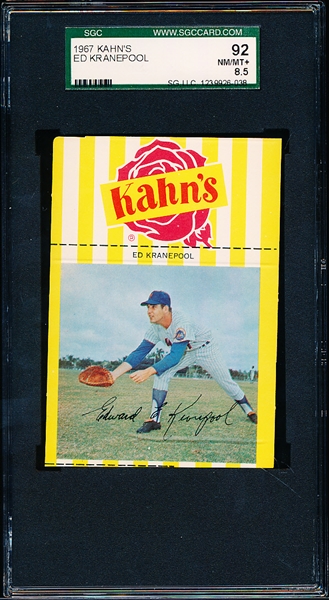 1967 Kahn’s Wieners Bb- Ed Kranepool, Mets- SGC 92 (Nm/Mt+ 8.5)