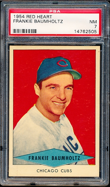 1954 Red Heart Baseball- Frankie Baumholtz, Cubs- PSA NM 7