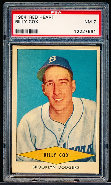1954 Red Heart Baseball- Billy Cox, Brooklyn Dodgers- PSA NM 7