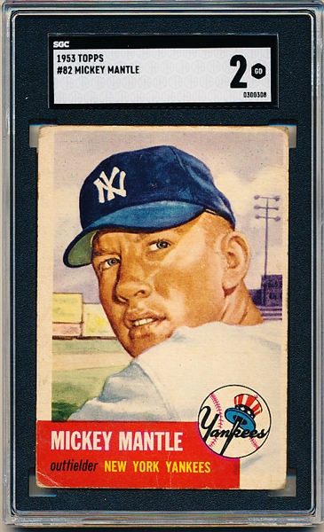 1953 Topps Baseball- #82 Mickey Mantle, Yankees- SGC 2 (Good)