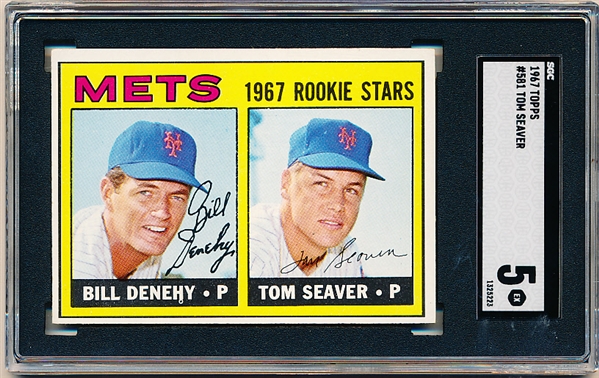 1967 Topps Baseball- #581 Tom Seaver, Mets- Rookie!- SGC 5 (Ex)- Hi#