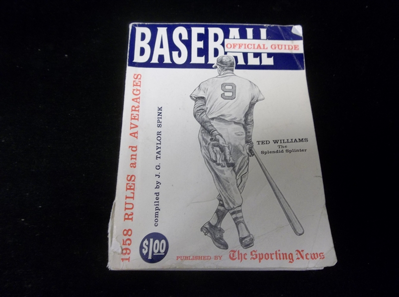 1958 The Sporting News “Official Baseball Guide”- Ted Williams The Splendid Splinter Cover