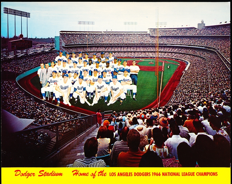 1966 L.A. Dodgers Team Issue 10” x 8” Dodger Stadium Team Photo with “Home of the L.A. Dodgers 1966 N.L. Champions”