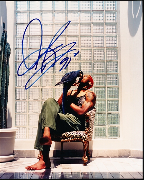 Autographed Dennis Rodman Color 8 x 10” Photo- Larger blue sharpie sig. with “91” added- LOA from Rotman Aution