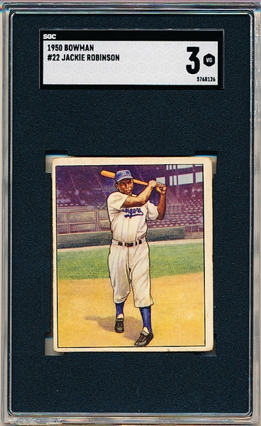 1950 Bowman Baseball- #22 Jackie Robinson, Brooklyn- SGC 3 (Vg)