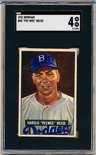 1951 Bowman Baseball- #80 Pee Wee Reese, Dodgers- SGC 4 (VG-EX)