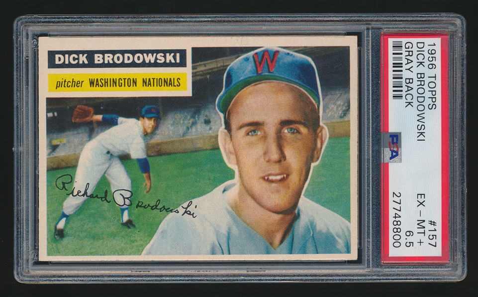 1956 Topps Baseball- #157 Dick Brodowski, Wash- PSA Ex-Mt+ 6.5
