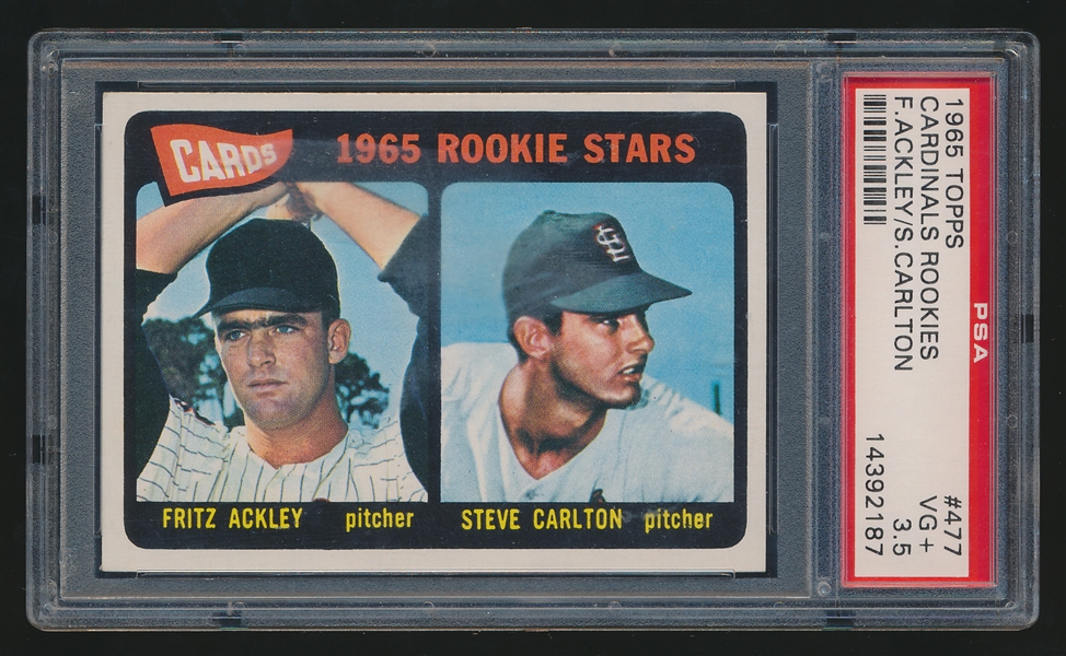 1965 Topps Baseball- #477 Steve Carlton Rookie- PSA Vg+ 3.5