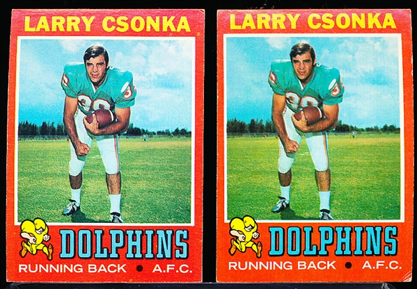 1971 Topps Ftbl.- #45 Larry Csonka, Dolphins- 2 Cards