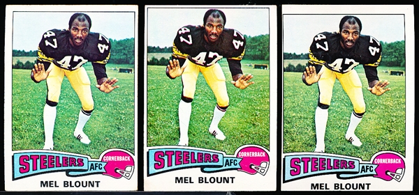 1975 Topps Ftbl.- #12 Mel Blount RC, Steelers- 3 Cards