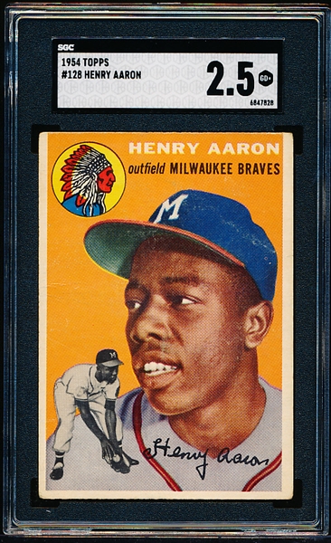 1954 Topps Baseball- #128 Hank Aaron, Braves- SGC 2.5 (Good+)