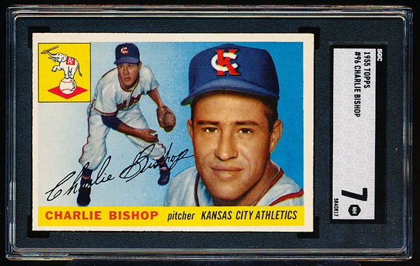 1955 Topps Baseball- #96 Charlie Bishop, KC A’s- SGC 7 (NM)