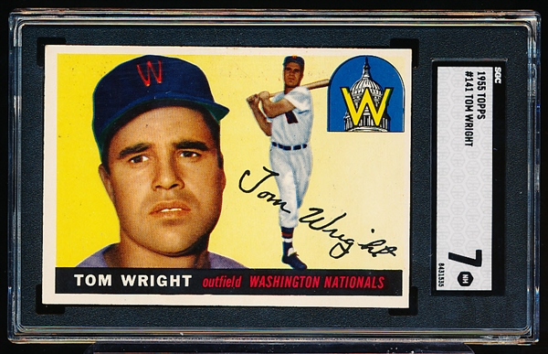 1955 Topps Baseball- #141 Tom Wright, Washington- SGC 7 (NM)