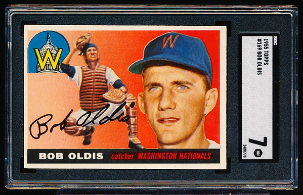 1955 Topps Baseball- #169 Bob Oldis, Washington- SGC 7 (NM)- Hi#.