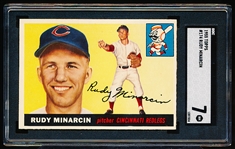 1955 Topps Baseball- #174 Rudy Minarcin, Cinc Reds- SGC 7 (NM)- Hi#.