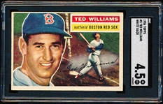 1956 Topps Baseball- #5 Ted Williams, Red Sox- SGC 4.5 (Vg-Ex+)- White Back