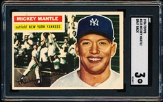 1956 Topps Baseball- #135 Mickey Mantle, Yankees- SGC 3 (Vg)- Gray Back