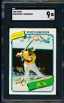 1980 Topps Baseball- #482 Rickey Henderson, A’s- Rookie!- SGC 9 (MT)