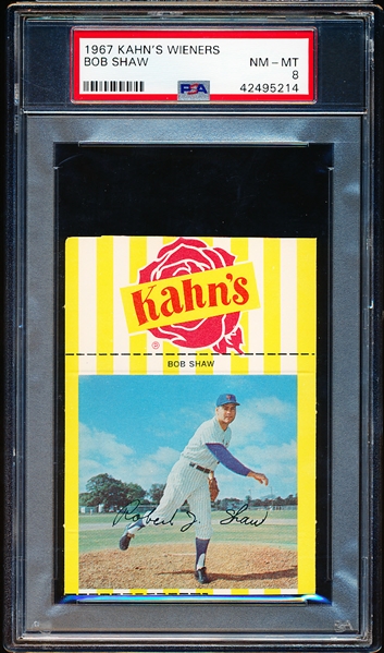 1967 Kahn’s Baseball- Bob Shaw, Mets- PSA Nm-Mt 8 – with Top ad tab