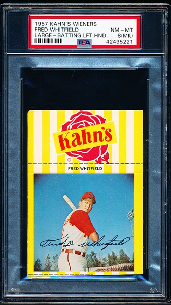 1967 Kahn’s Baseball- Fred Whitfield, Indians- PSA Nm-Mt 8 (MK)- Large Size- Batting Left Handed