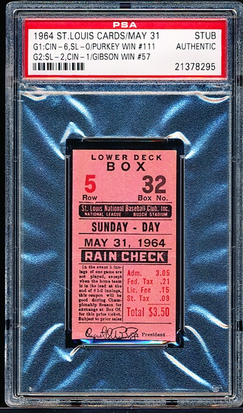 May 31, 1964- Cinc Reds @ St. Louis Cardinals- Ticket Stub- PSA Authentic