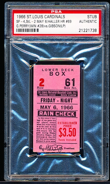 May 6, 1966-  SF Giants @ St. Louis Cardinals- Ticket Stub- PSA Authentic