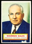 1956 Topps Baseball- #2 Warren Giles, President- Gray Back