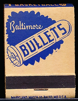 Early 1950’s Baltimore Bullets Pro Bskbl. Full Matchbook