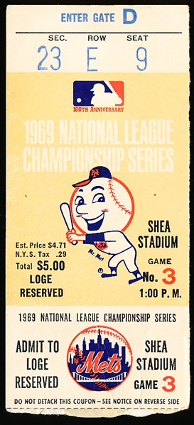 1969 NLCS MLB Ticket Stub- Atlanta Braves @ New York Mets Game 3