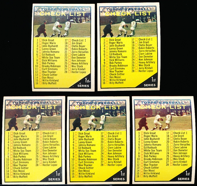 1961 Topps Baseball- #17 Checklist- 5 Cards