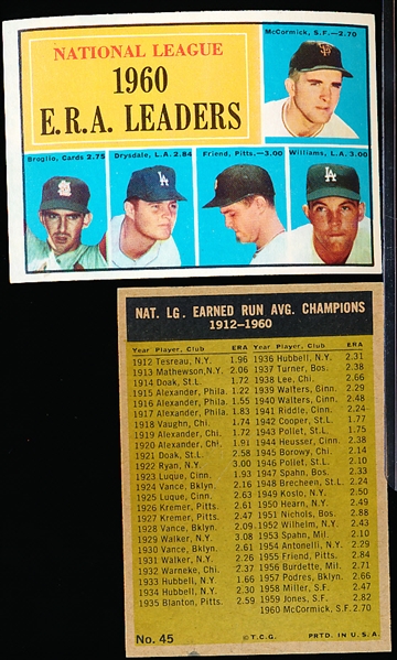 1961 Topps Baseball- #45 NL ERA Leaders (Drysdale, Friend, etc)- 10 Cards