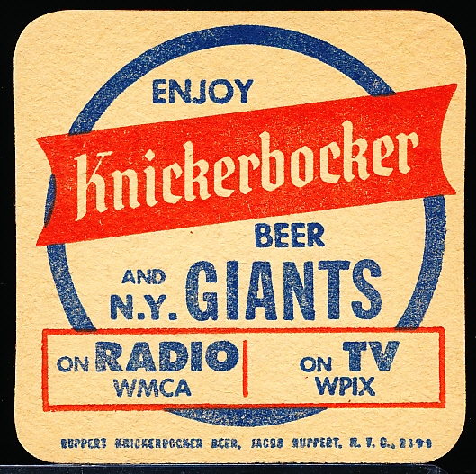1950’s Knickerbocker Beer/ New York Giants Bsbl. Beer Coaster